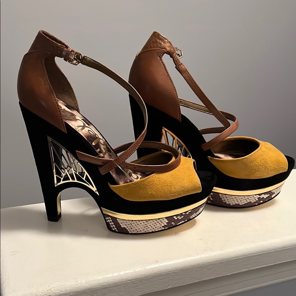 Brown and Yellow Platform Heels